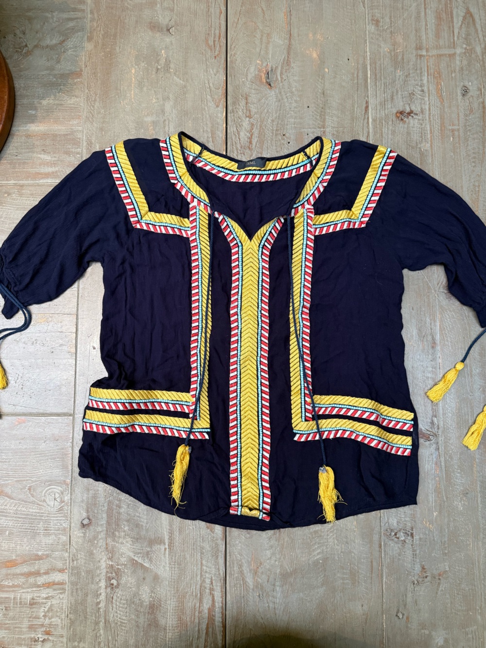 Anthropologie THML Top with Embroidery and Tassels